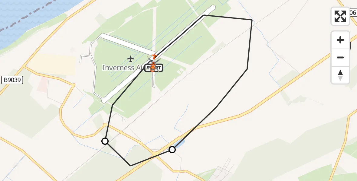 Flight path map showing Coastguard Helicopter route from Inverness Airport to Inverness Airport