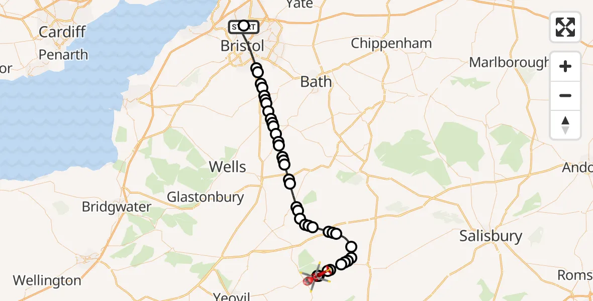Routekaart van de vlucht: Air Ambulance Helicopter to Henstridge Airfield