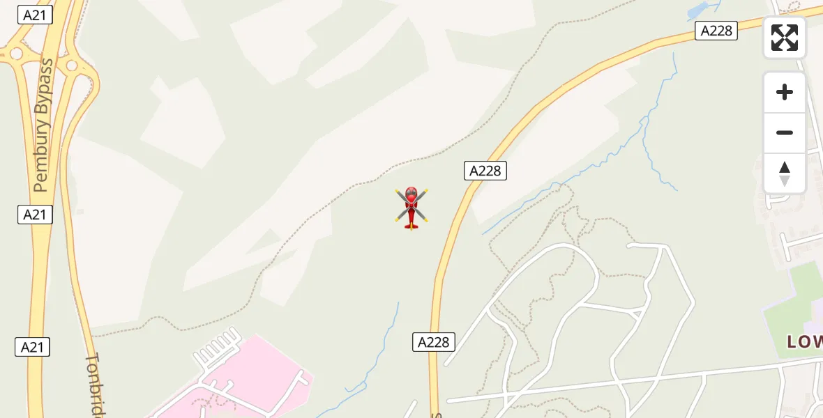 Flight path map showing Air Ambulance Helicopter route from Pembury to Pembury