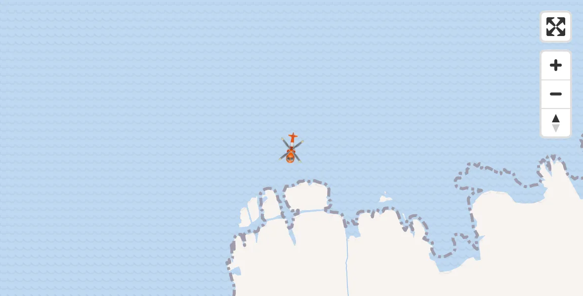 Flight path map showing Coastguard Helicopter route from North Atlantic Ocean to North Atlantic Ocean