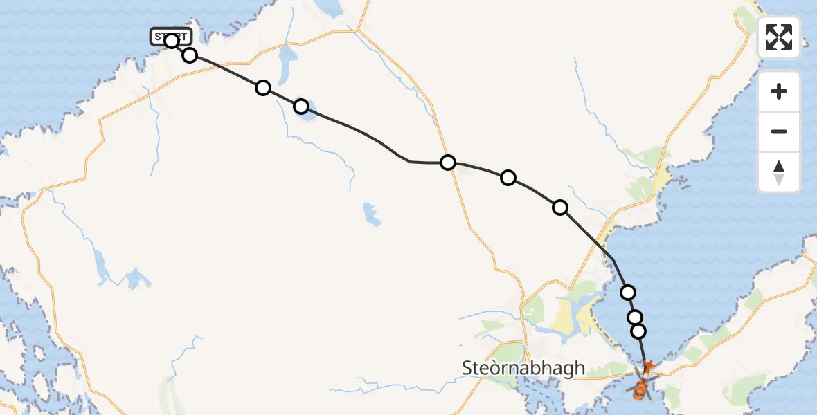 Flight path map showing Coastguard Helicopter route from North Atlantic Ocean to Inner Seas