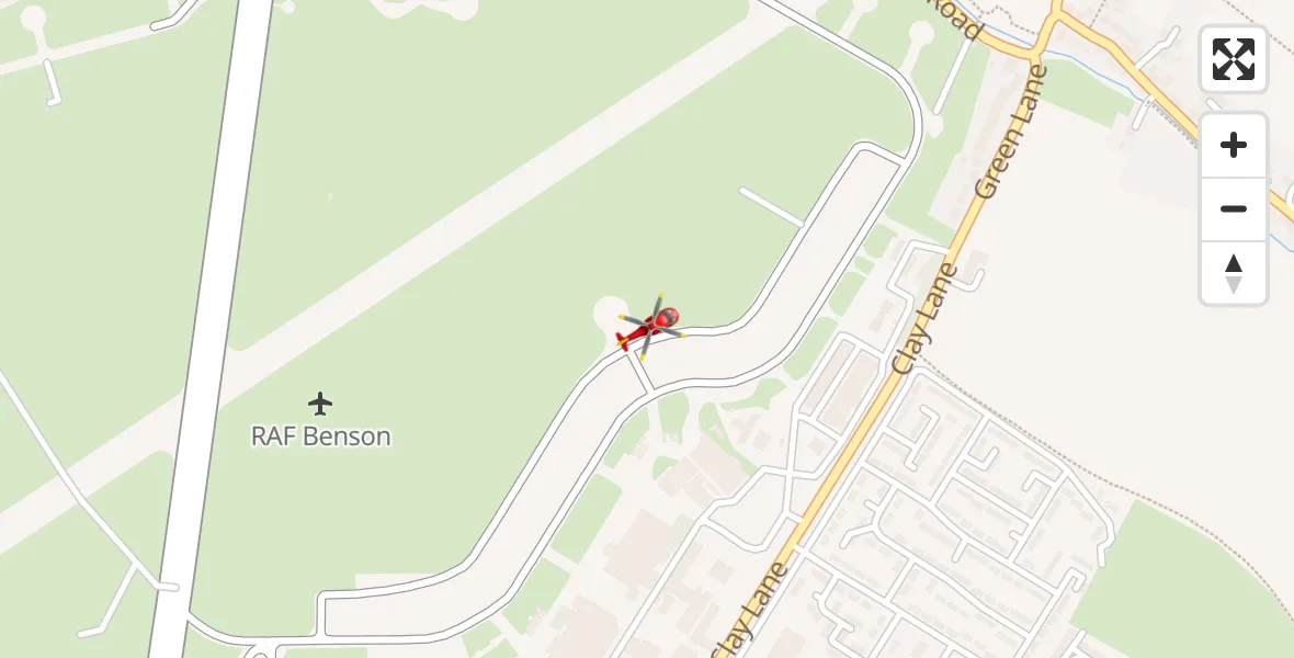 Flight path map showing Air Ambulance Helicopter route from RAF Benson to RAF Benson