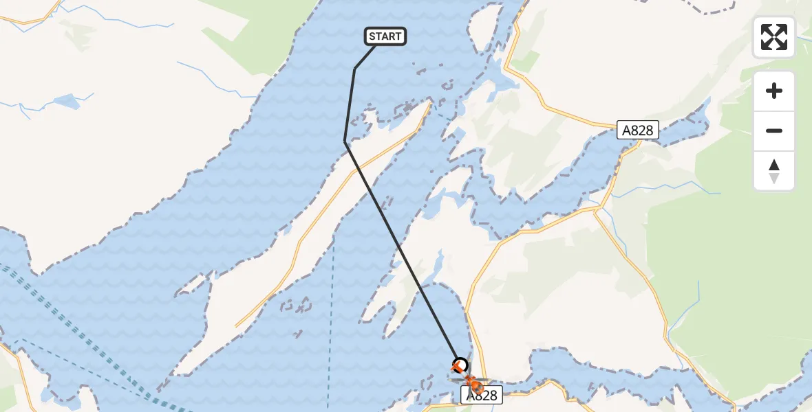 Flight path map showing Coastguard Helicopter route from Inner Seas to Oban Airport