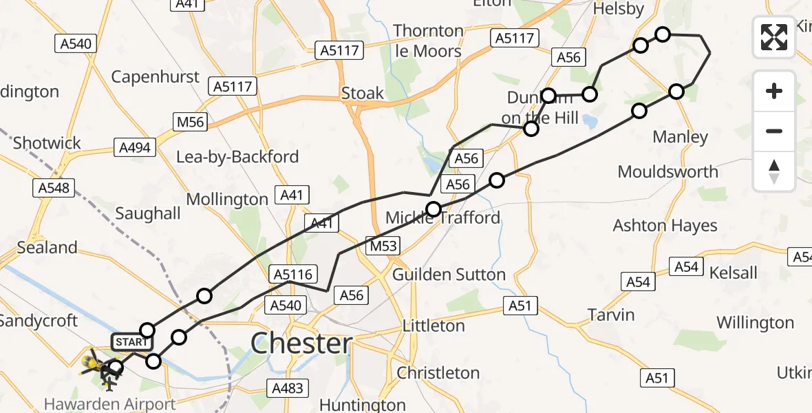 Routekaart van de vlucht: Police Helicopter to Hawarden Airport