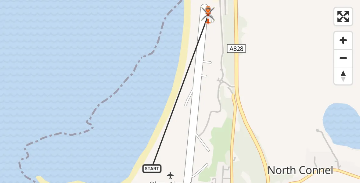 Flight path map showing Coastguard Helicopter route from Oban Airport to Oban Airport