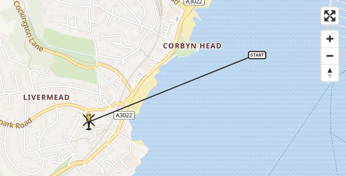 Routekaart van de vlucht: Police Helicopter to Paignton, Woodleys Meadow