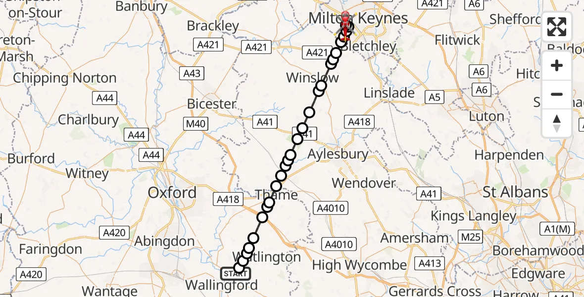 Flight path map showing Air Ambulance Helicopter route from RAF Benson to Shenley Wood