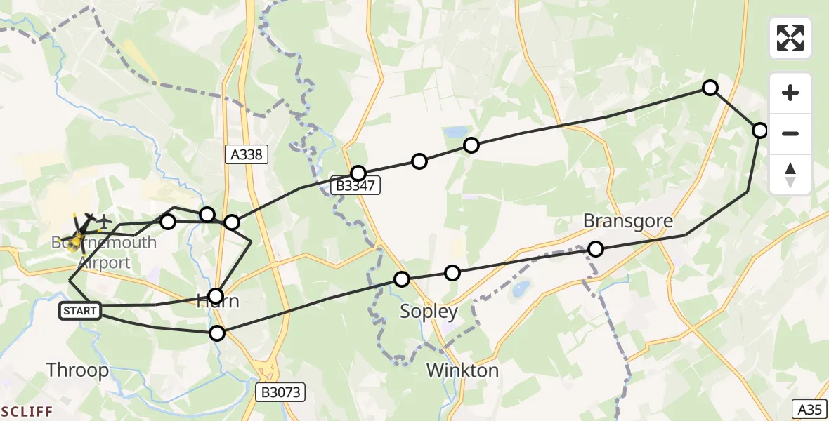 Flight path map showing Police Helicopter route from Bournemouth Airport to Bournemouth Airport