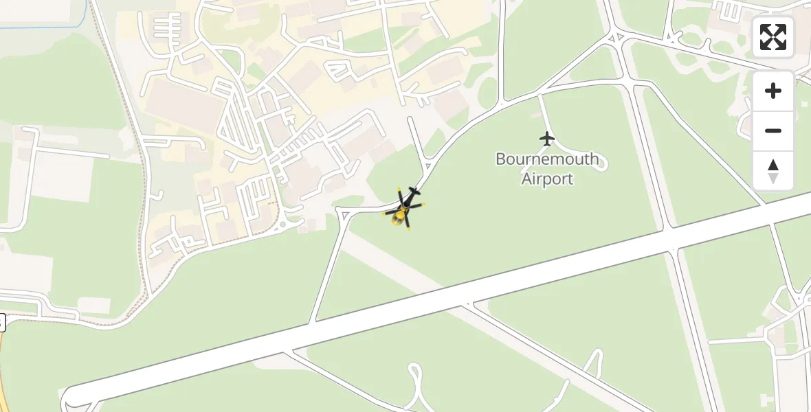 Flight path map showing Police Helicopter route from Bournemouth Airport to Bournemouth Airport