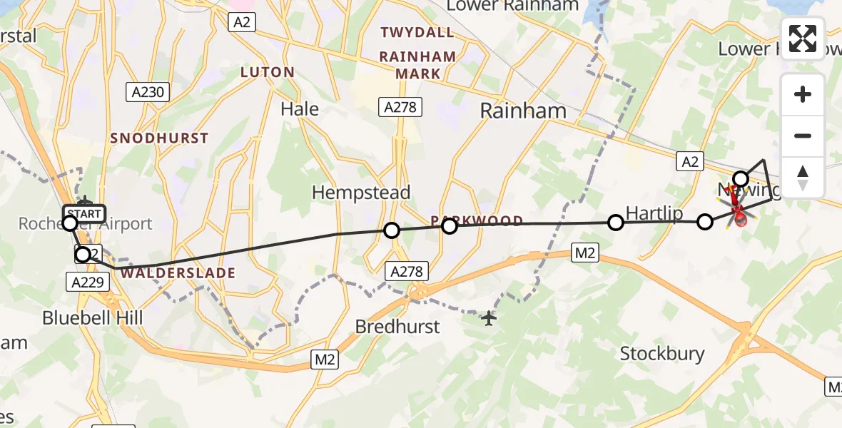Routekaart van de vlucht: Air Ambulance Helicopter to Hartlip, Orchard Drive