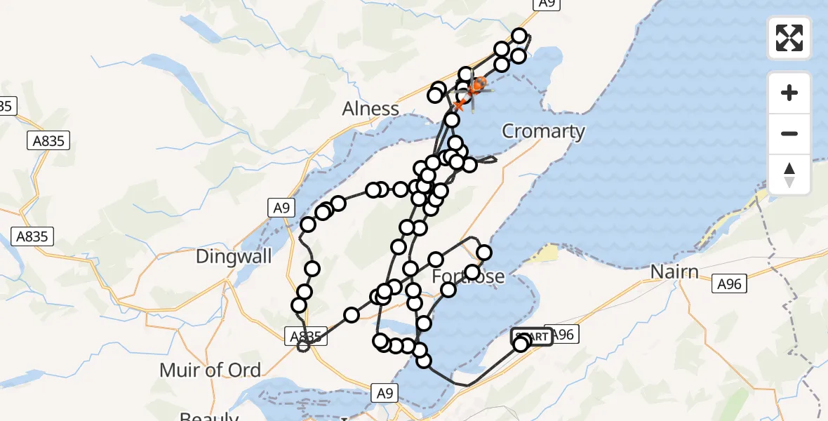 Flight path map showing Coastguard Helicopter route from Inverness Airport to Barbaraville