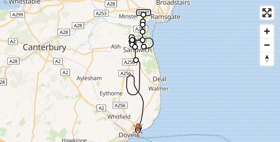 Routekaart van de vlucht: Coastguard Helicopter to Langdon Battery Heliport