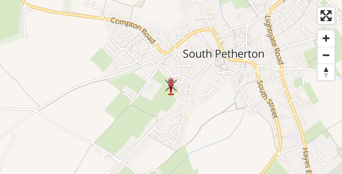 Flight path map showing Air Ambulance Helicopter route from South Petherton to South Petherton