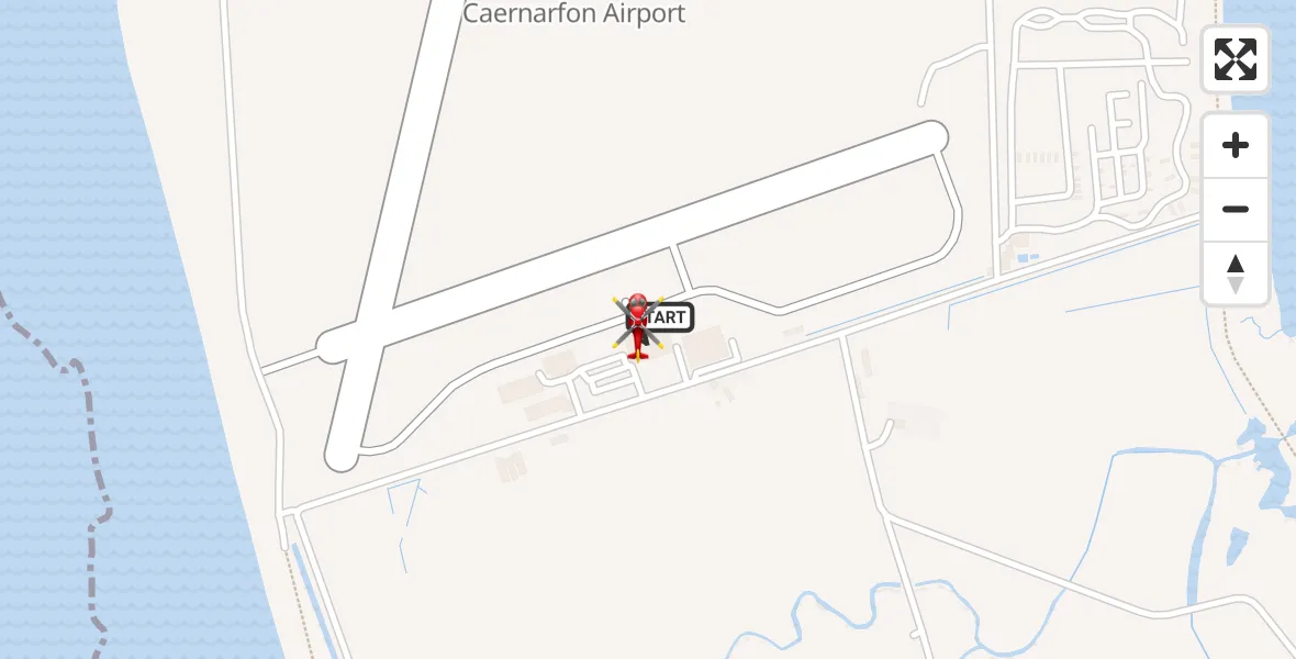 Flight path map showing Air Ambulance Helicopter route from Caernarfon Airport to Caernarfon Airport