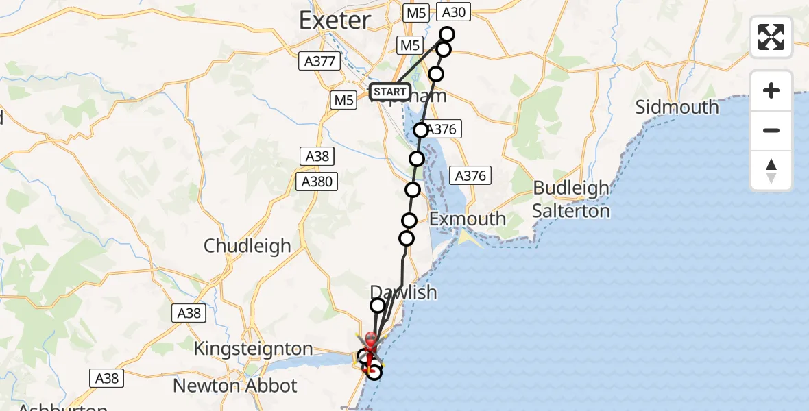Routekaart van de vlucht: Air Ambulance Helicopter to Teignmouth, Orchard Gardens