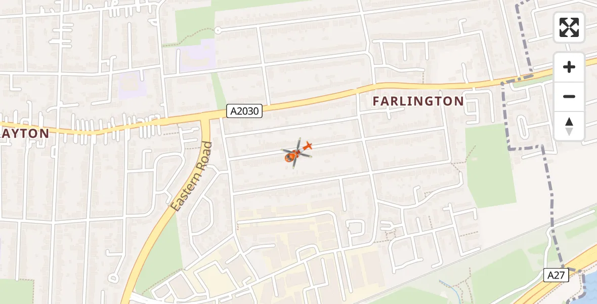 Flight path map showing Coastguard Helicopter route from Farlington to Farlington