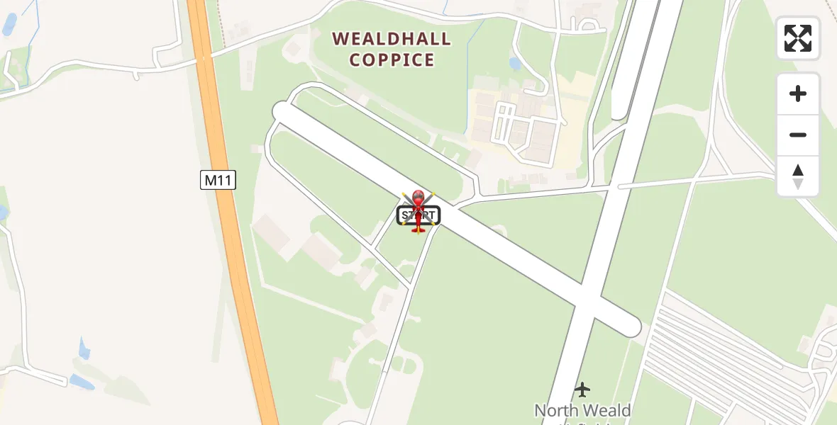 Flight path map showing Air Ambulance Helicopter route from North Weald Airfield to North Weald Airfield