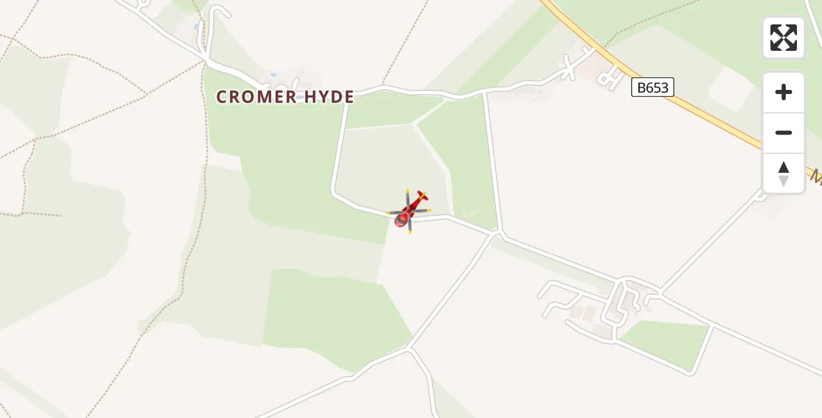 Flight path map showing Air Ambulance Helicopter route from Hatfield to Hatfield