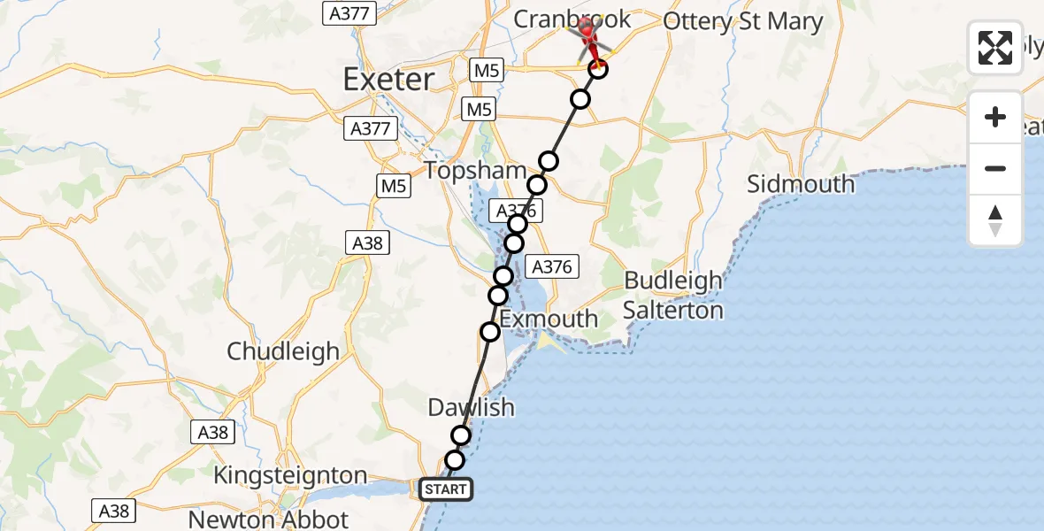 Routekaart van de vlucht: Air Ambulance Helicopter on its way from English Channel