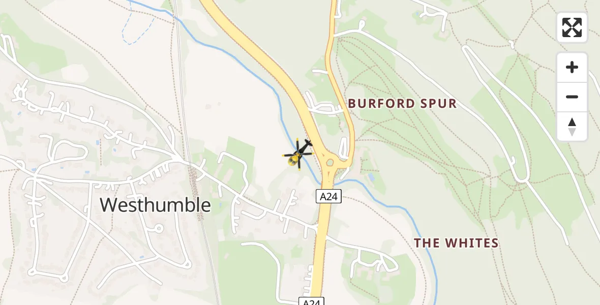 Routekaart van de vlucht: Police Helicopter to Westhumble, Mickleham Bypass
