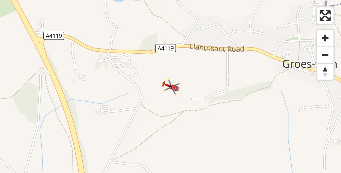 Flight path map showing Air Ambulance Helicopter route from Groes-faen to Groes-faen