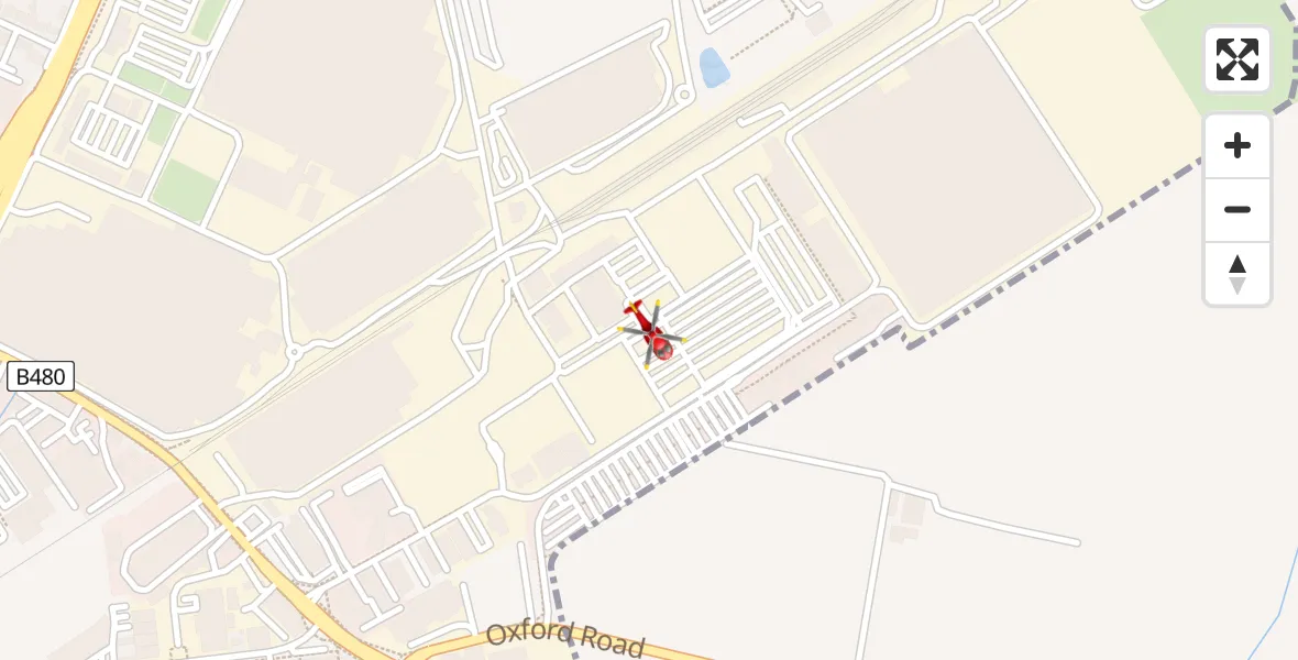 Flight path map showing Air Ambulance Helicopter route from Oxford to Oxford