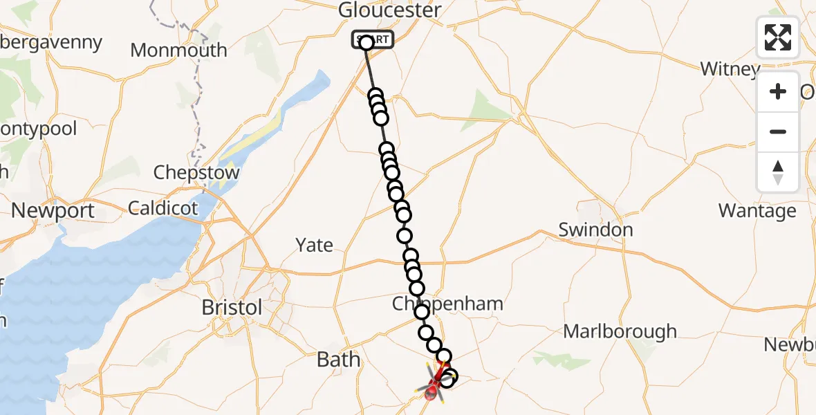 Routekaart van de vlucht: Air Ambulance Helicopter to Melksham, Commerce Way