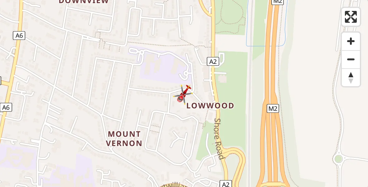 Flight path map showing Air Ambulance Helicopter route from Belfast City District to Belfast City District