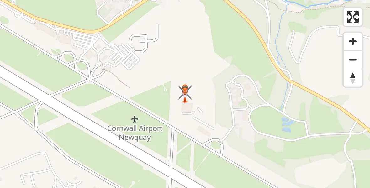 Flight path map showing Coastguard Helicopter route from Cornwall Airport Newquay to Cornwall Airport Newquay