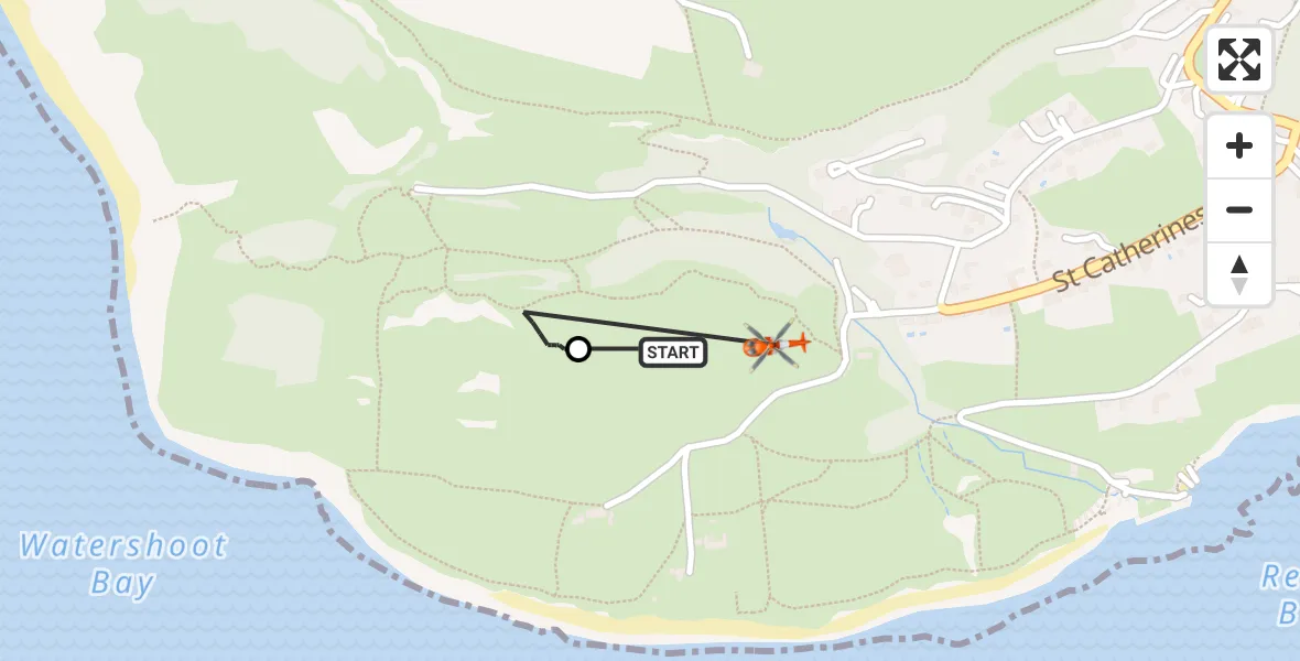 Flight path map showing Coastguard Helicopter route from Niton to Ventnor