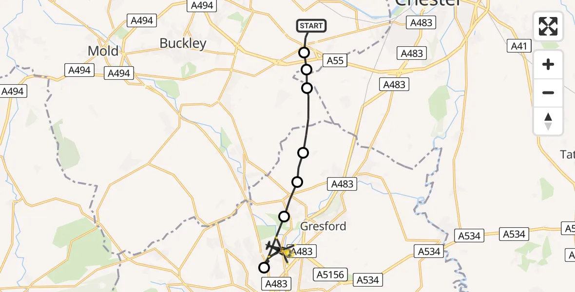 Flight path map showing Police Helicopter route from Hawarden Airport to Bradley