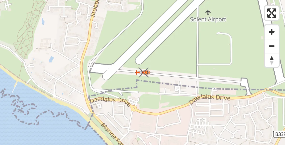 Flight path map showing Coastguard Helicopter route from Solent Airport to Solent Airport