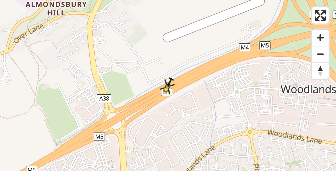 Flight path map showing Police Helicopter route from Almondsbury Helicopter Base to Almondsbury Helicopter Base