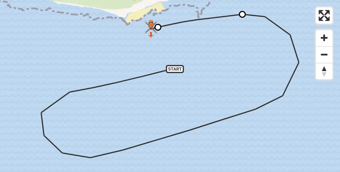 Flight path map showing Coastguard Helicopter route from English Channel to English Channel