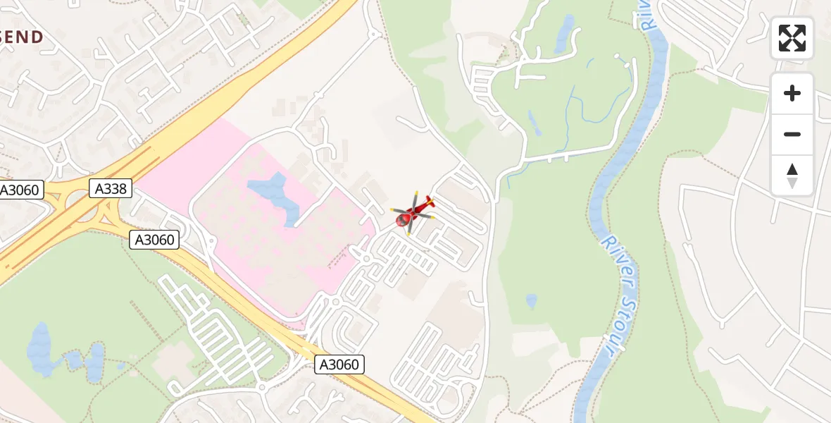 Flight path map showing Air Ambulance Helicopter route from Royal Bournemouth Hospital to Royal Bournemouth Hospital
