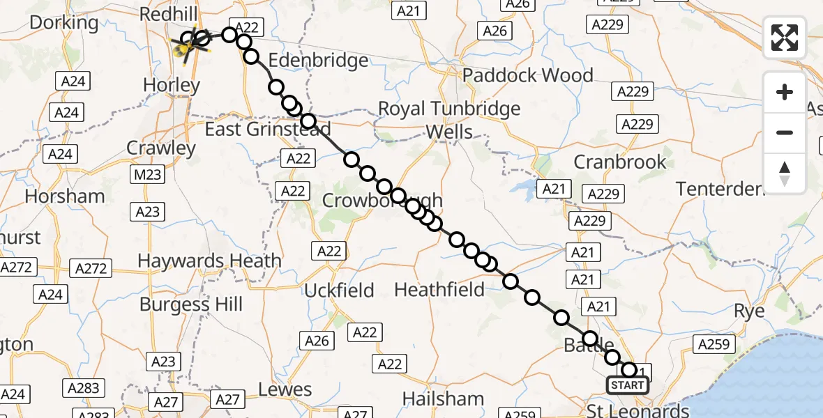 Routekaart van de vlucht: Police Helicopter to Tandridge, Moats Lane