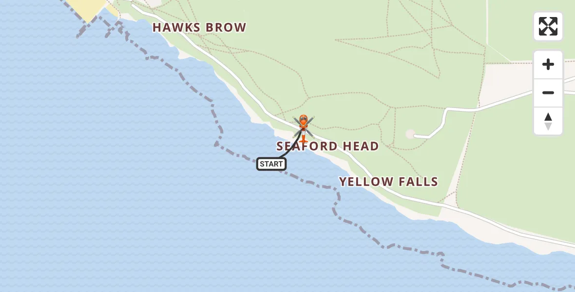 Flight path map showing Coastguard Helicopter route from Seaford to Seaford