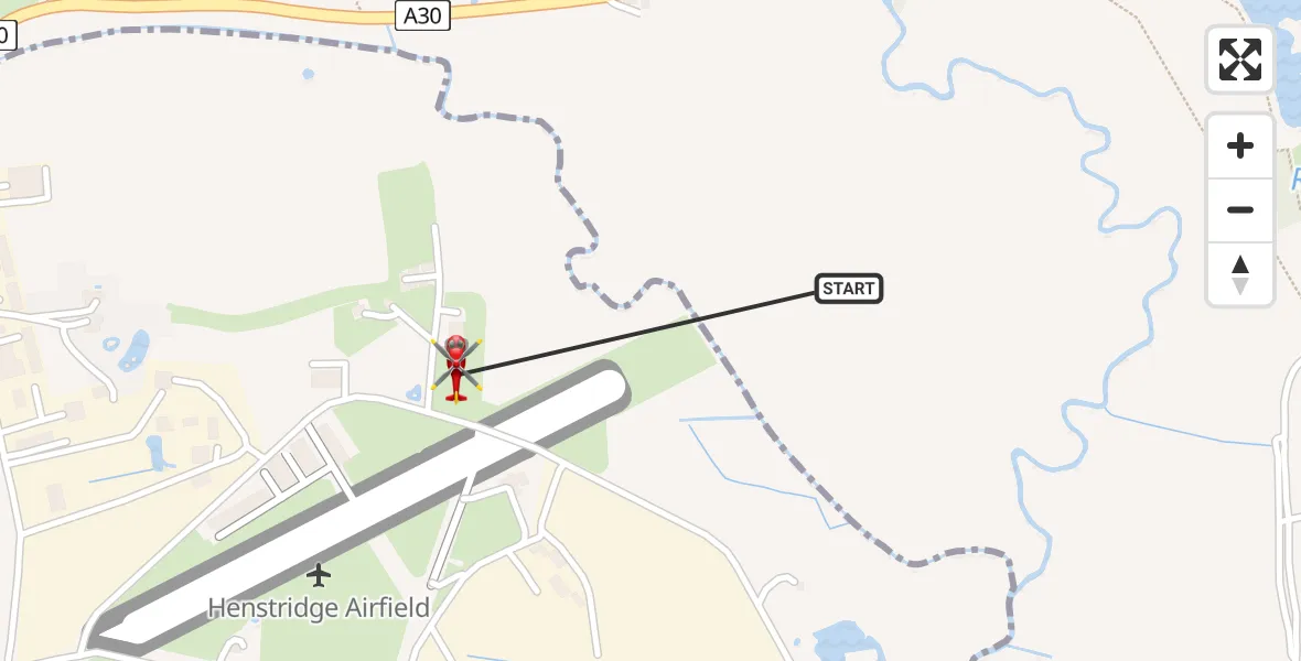 Flight route Air Ambulance Helicopter Henstridge Airfield - Henstridge Airfield, 13 April 2026, 21:11
