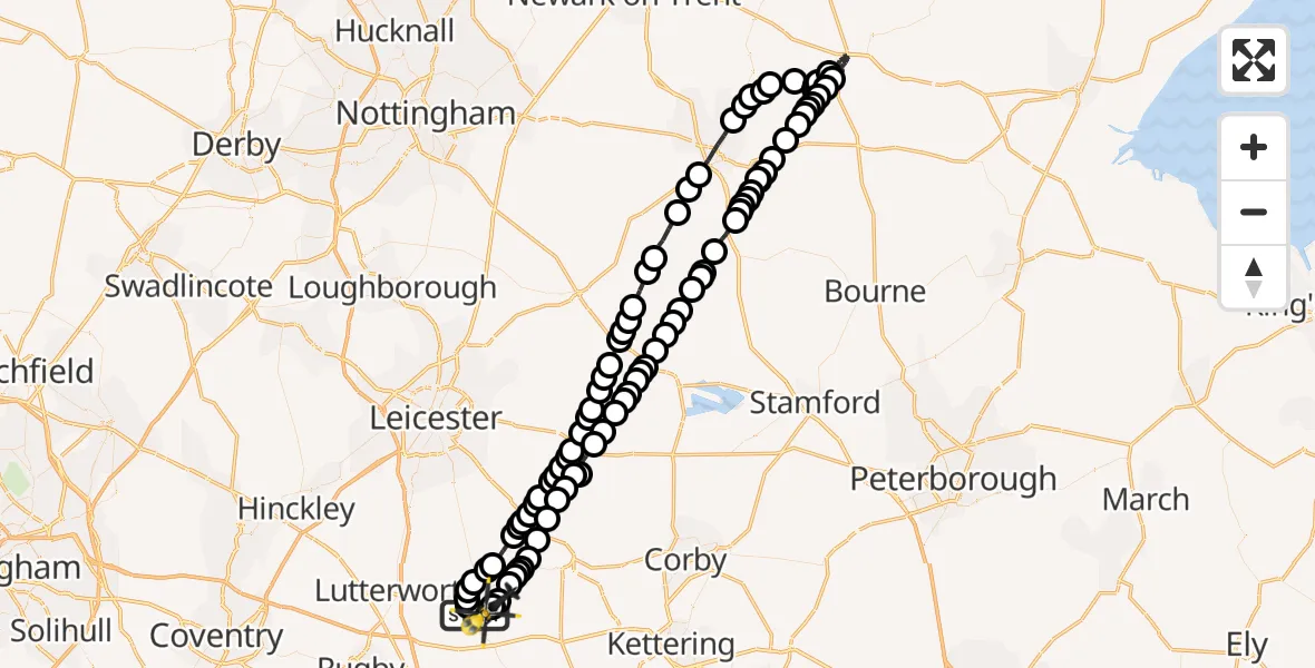 Routekaart van de vlucht: Police Helicopter to Harborough, Sulby Road
