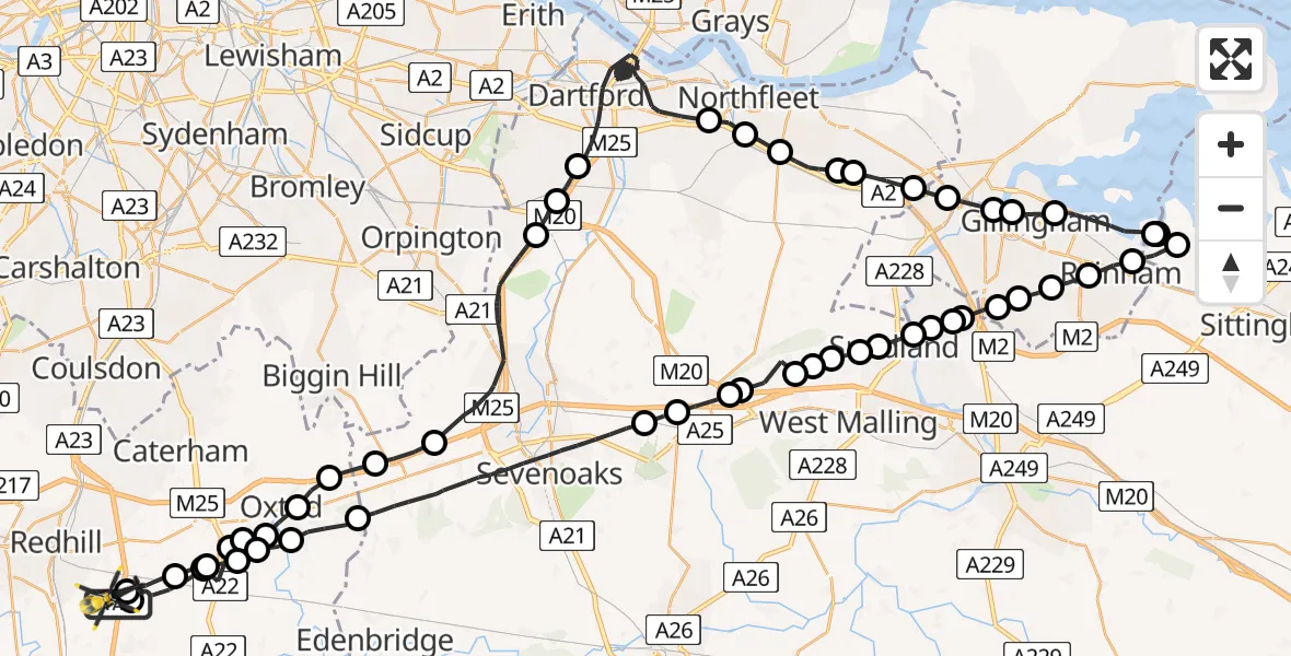 Flight path map showing Police Helicopter route from South Nutfield to South Nutfield