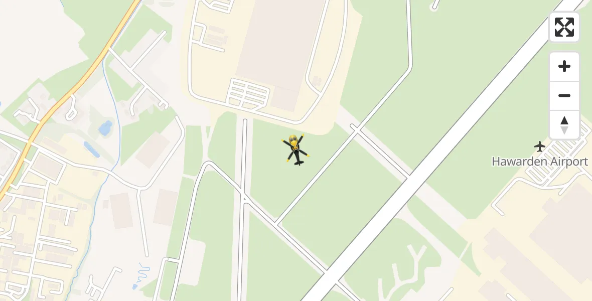 Flight path map showing Police Helicopter route from Hawarden Airport to Hawarden Airport