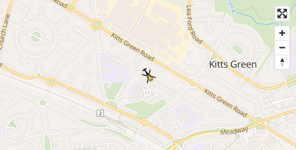 Flight path map showing Police Helicopter route from Kitts Green to Kitts Green