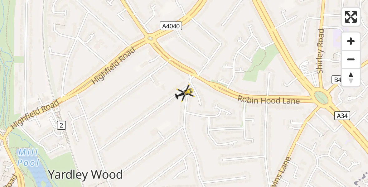 Routekaart van de vlucht: Police Helicopter to Yardley Wood, Smirrells Road