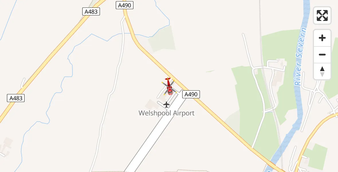 Flight path map showing Air Ambulance Helicopter route from Welshpool Airport to Welshpool Airport