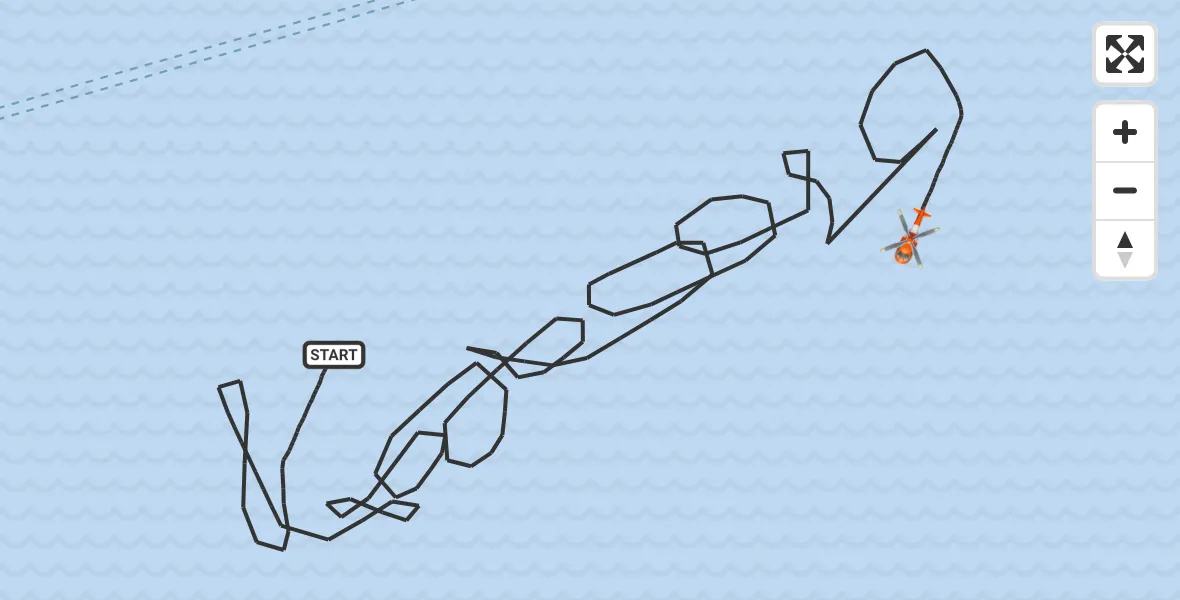 Flight path map showing Coastguard Helicopter route from English Channel to English Channel