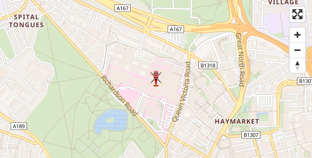 Flight route Air Ambulance Helicopter Newcastle Royal Victoria Infirmary - Newcastle Royal Victoria Infirmary, 14 April 2026, 10:05
