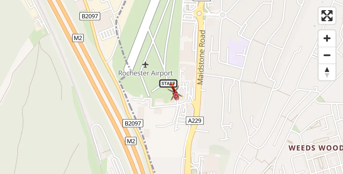 Flight path map showing Air Ambulance Helicopter route from Rochester Airport to Rochester Airport