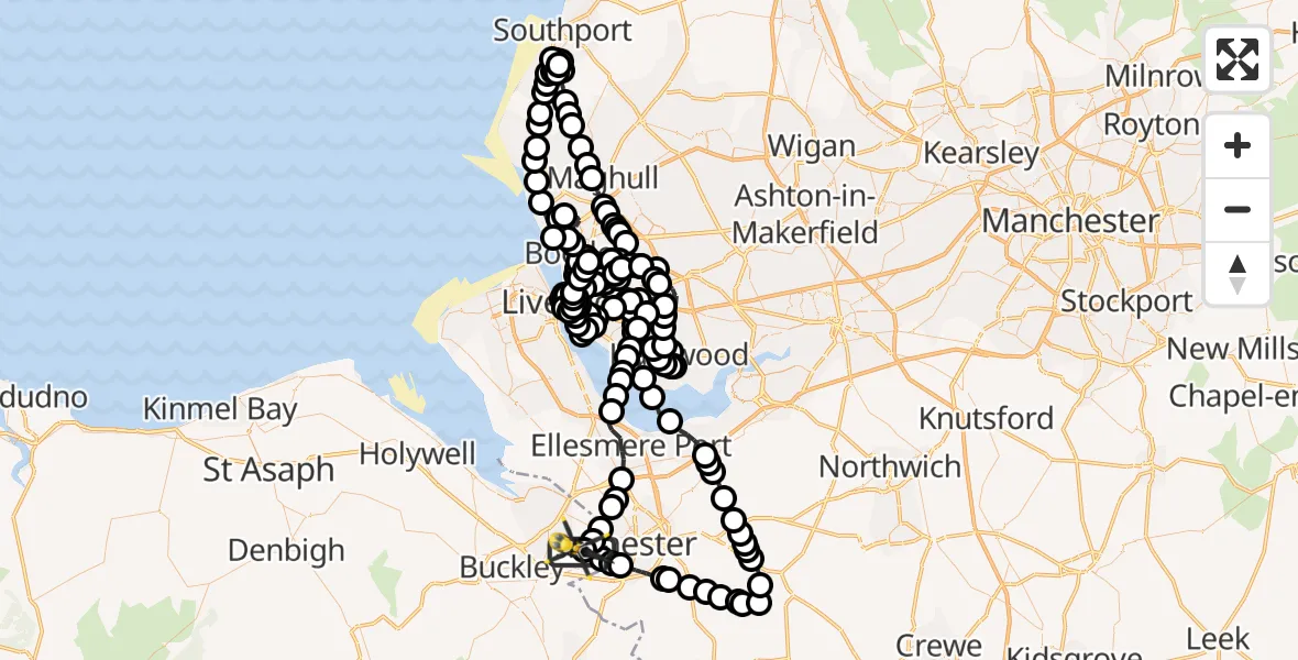 Flight path map showing Police Helicopter route from Hawarden Airport to Hawarden Airport