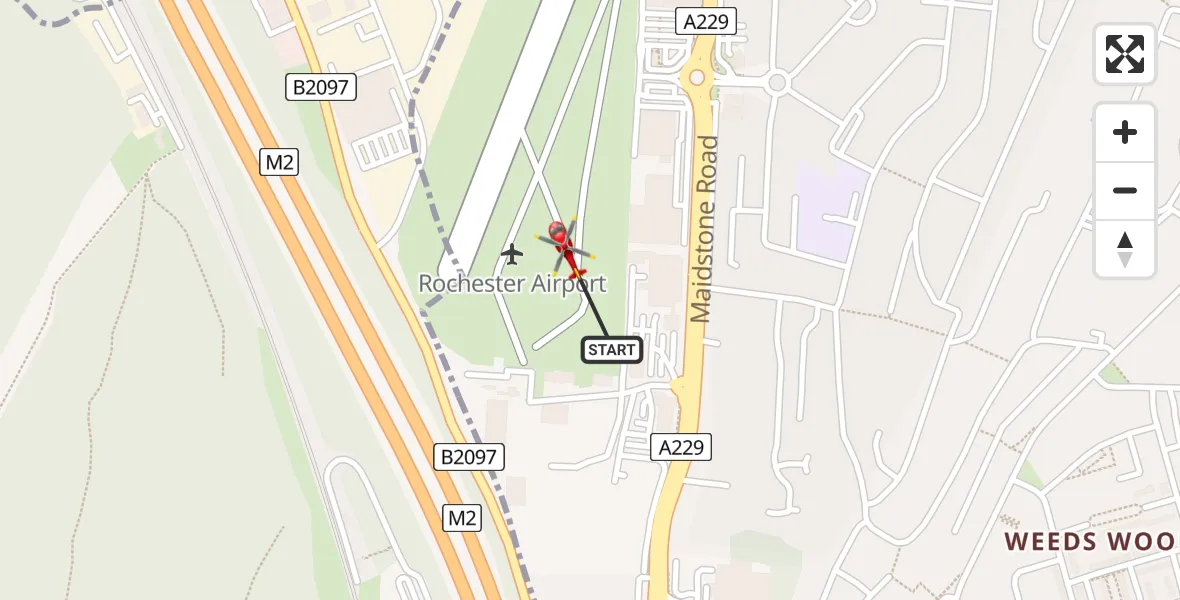 Flight path map showing Air Ambulance Helicopter route from Rochester Airport to Rochester Airport