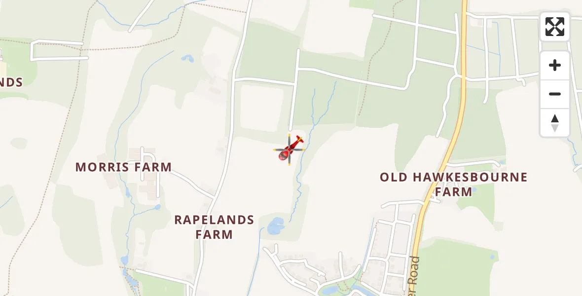 Flight path map showing Air Ambulance Helicopter route from Horsham to Horsham